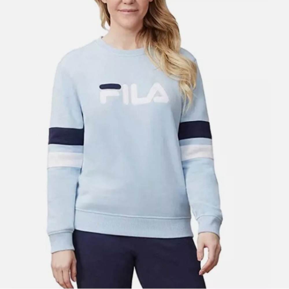 Fila Sky Blue Crewneck with Navy and White Stripes Size Small